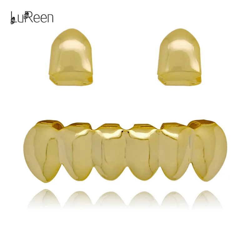 

LuReen Hip Hop Teeth Grillz Set Top Bottom Gold Silver Color Dental Grills Metal Tooth Caps Unisex Fashion Jewelry