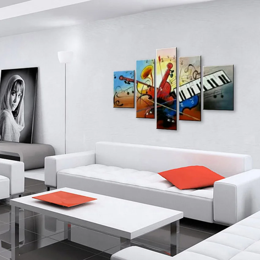 Modern Hand-painted wall art picture home decoration abstract Piano oil painting on canvas 5pcs/set combination for living room | Дом и сад