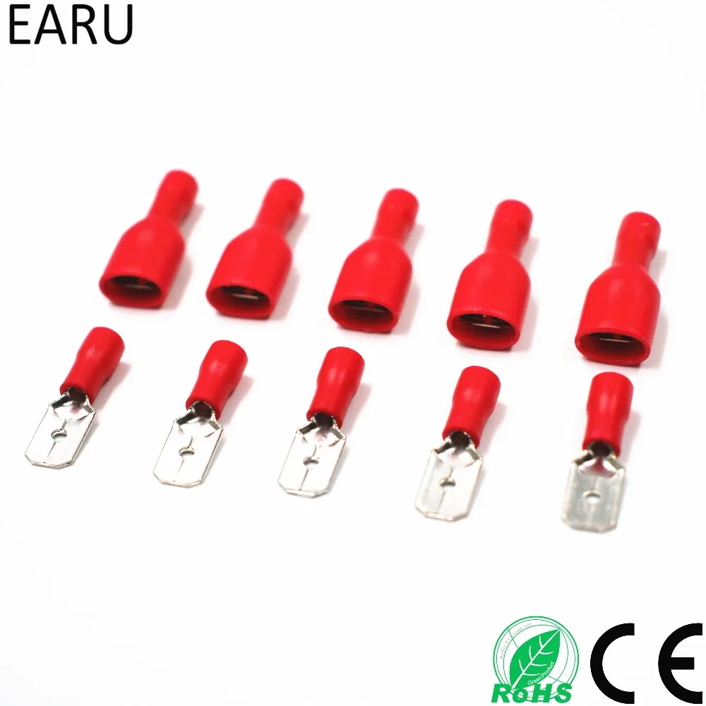 100 шт. красный женский и мужской соединитель для кабеля|connector f|spade wire connectorspade terminal