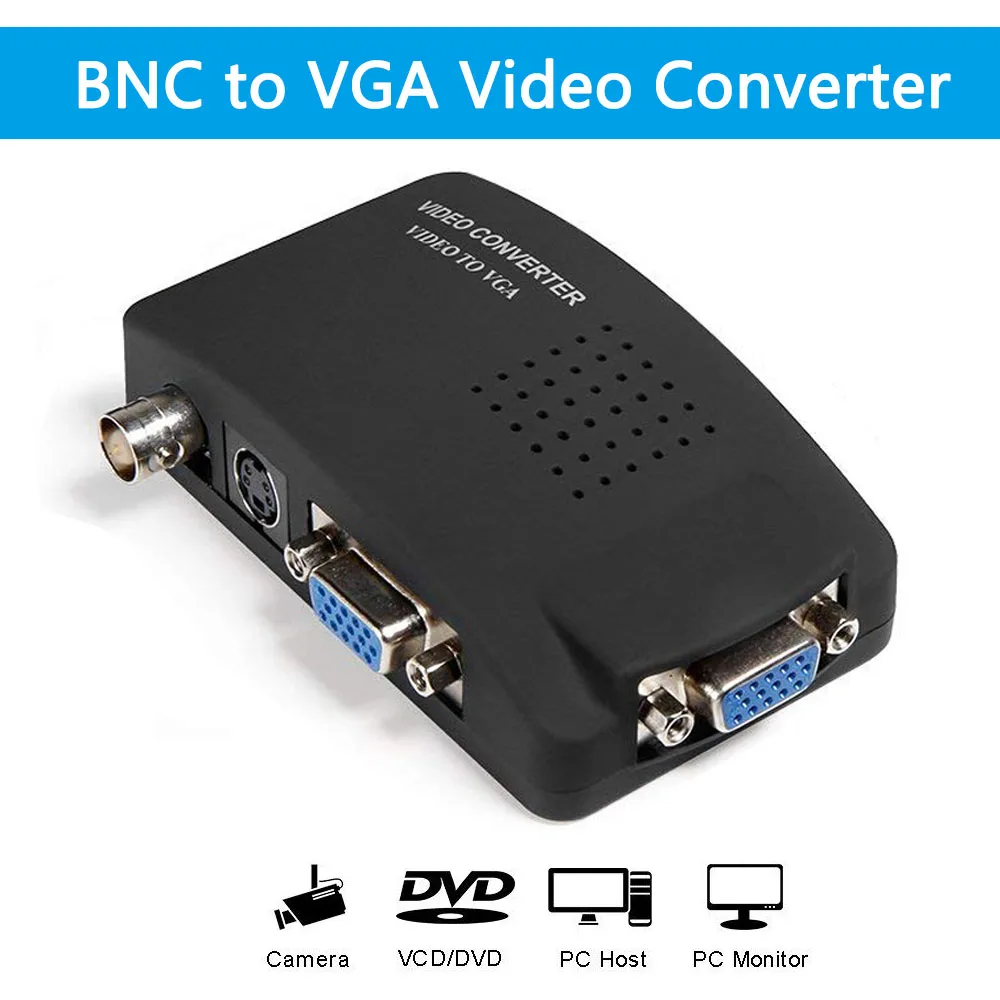 Convertidor de vídeo BNC a VGA, convertidor AV a VGA CVBS S, entrada de vídeo a PC, adaptador de salida VGA, caja de interruptor para PC, MACTV, cámara, DVD, DVR