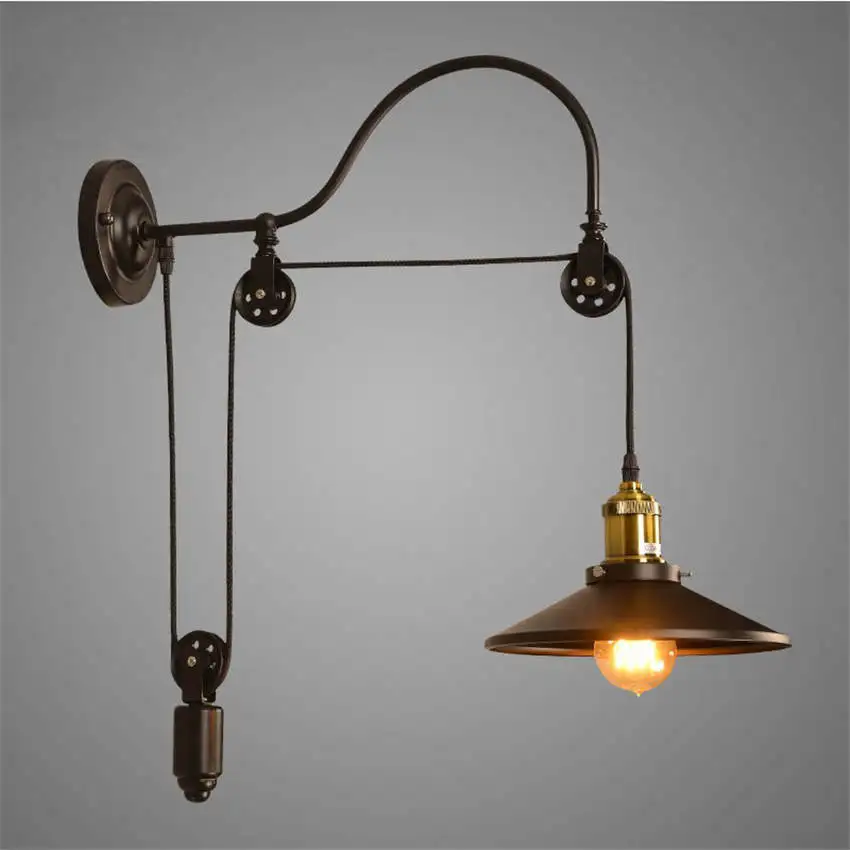 American Pulley lift industrial wall lamp for study bar retro bedroom vintage living room decoration light loft decor | Лампы и