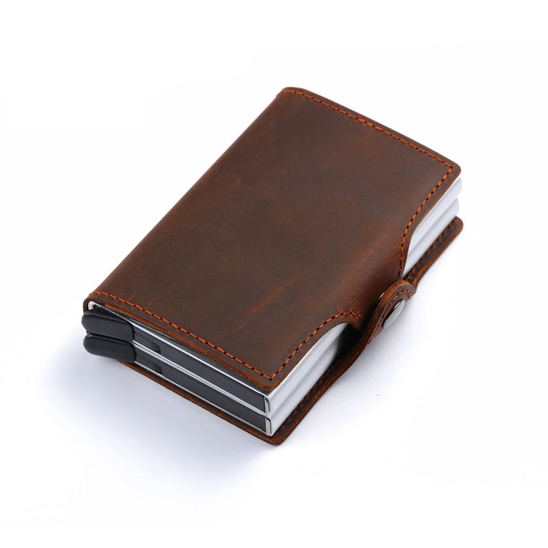 

ZOVYVOL NEW Wallet Genuine Leather Credit Card Holder RFID Wallet Aluminum Unisex Crazy Horse Leather 2 Metal Credit Card Holder