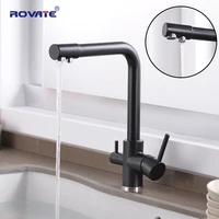 rovate water filter kitchen faucet brass black modern kitchen drinking water faucet sink 3 in 1 water purifier sink faucet