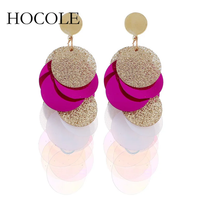 

HOCOLE Bohemia Sequin Tassel Earrings Multilayer Colorful Long Drop Earrings For Women Wedding Statement Jewelry Pendientes