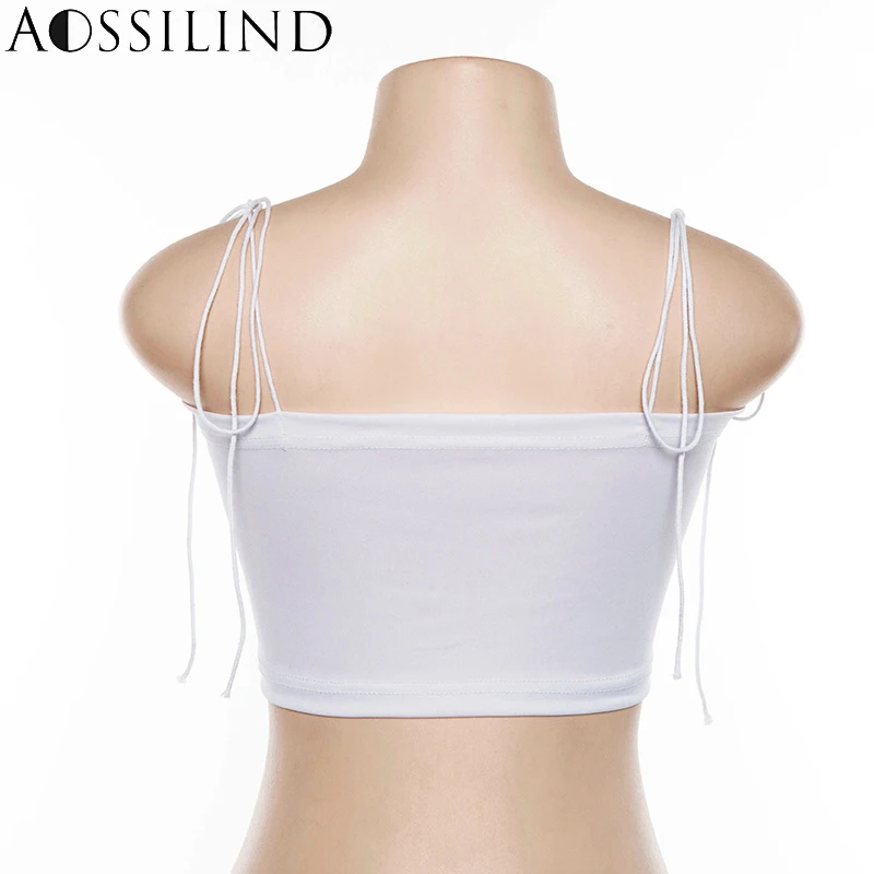 AOSSILIND Спагетти ремень кружево Белый Короткий Топ для женщин без рукавов Летнее