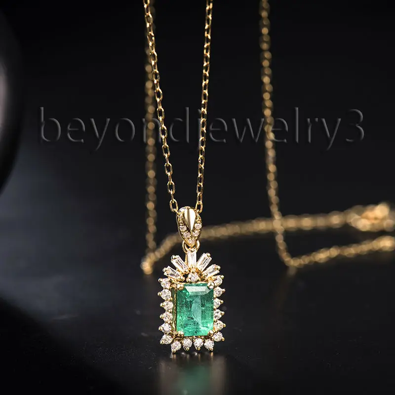 Кулон из драгоценного камня с изумрудом карата 5x7 мм|emerald diamond pendant|colombian emerald pendantgold