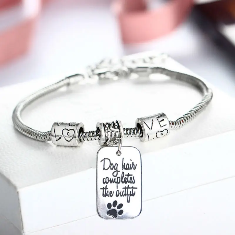 Dog Hair Completes The Outfit Paws Prints Cute Cat Pet Pendant Charm Bracelet Love Beads Chain Bangle Jewelry Gifts | Украшения и