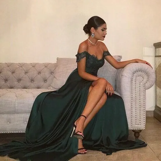 Vestidos De Graduacion Sexy A-line Cap Sleeve Lace Prom Dresses Long Evening Party Gowns Split Side Baile P232 | Свадьбы и торжества
