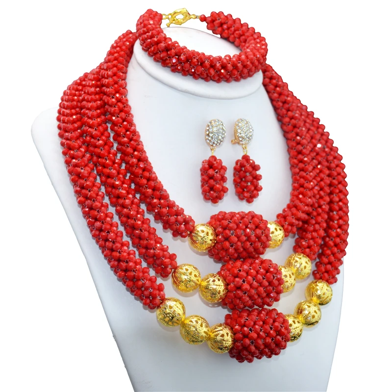 Нежный 3 слоя Красный Кристалл нигерийские Свадебные африканские бусины