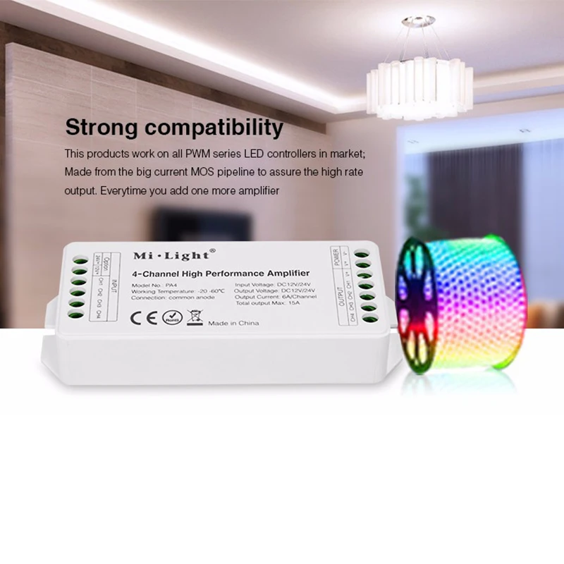 4-канальный высокопроизводительный усилитель Mi Light PA4 светодиодный контроллер