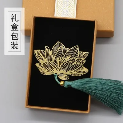 Metal lotus bookmark Chinese style ancient water lily brass Tassel cultural creative gifts | Канцтовары для офиса и дома