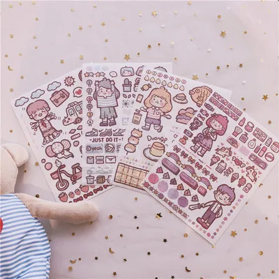 4pcs 4 листа/упаковка Kawaii Корейская девушка дневник наклейки для скрапбукинга DIY стикер милые канцелярские товары детские игрушки стикер s - Цвет: 4pcs