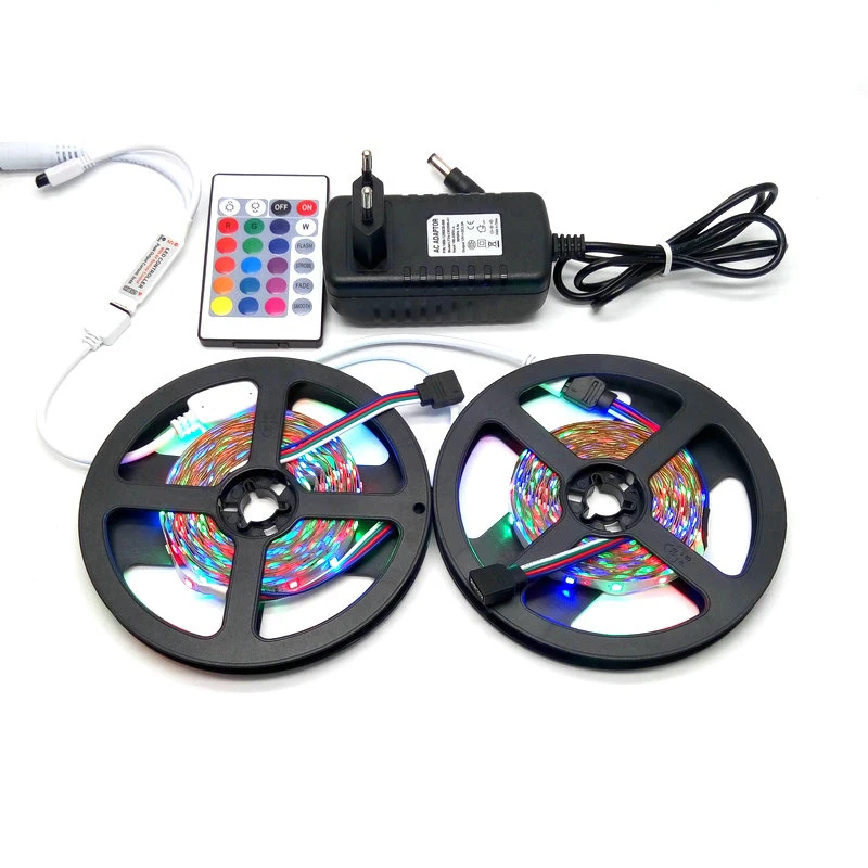 Набор светодиодных лент 10 м SMD 3528 RGB с 24 клавишным ИК контроллером 12В 3A адаптером