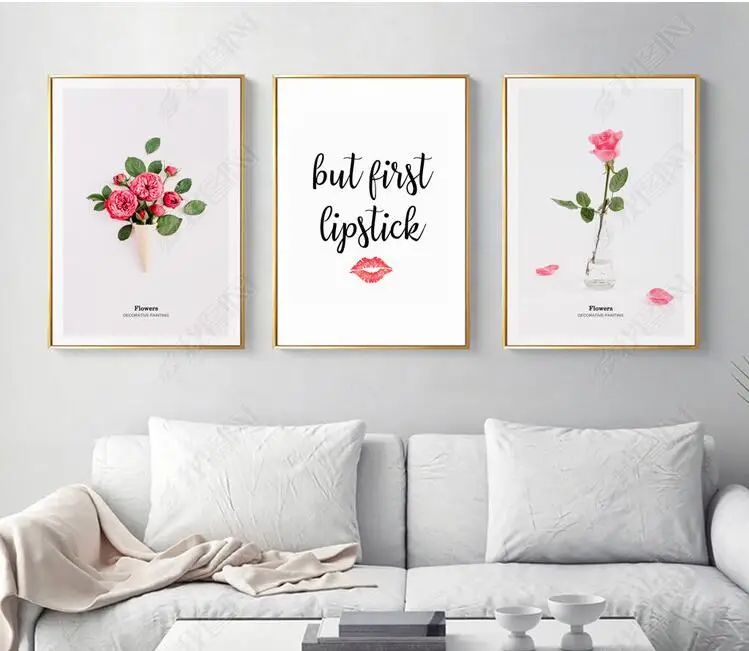 

HD Printed Pink Rose Sexy Lipstick Decorative Paintings Modular Picture Wall Art Canvas Painting for Living Room No Frame