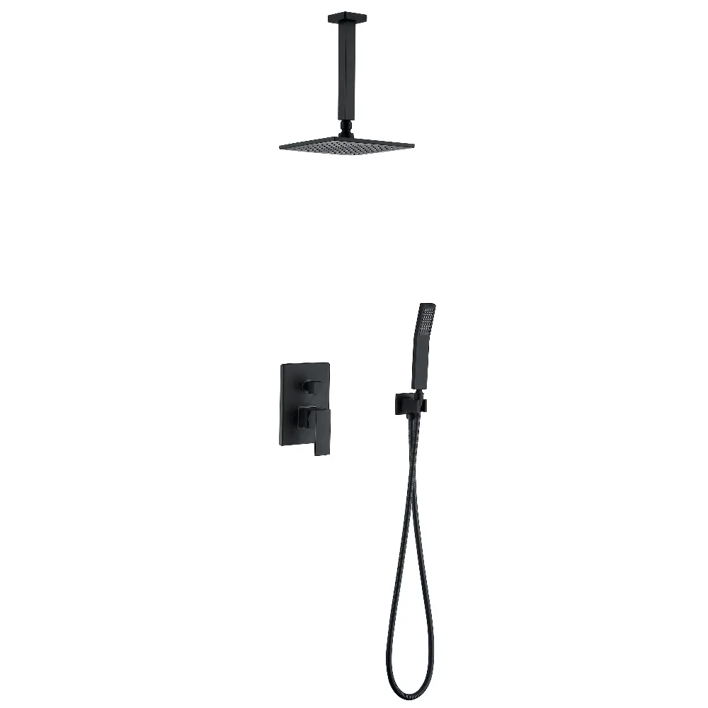 

Free ship modern Black Finish Solid Brass wall mounted Ceiling Rainshower & Hand Shower ,1.5CM Shower Hose Set