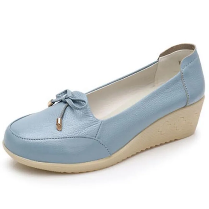 Женские туфли на плоской подошве белые из коровьей кожи для медсестры удобные