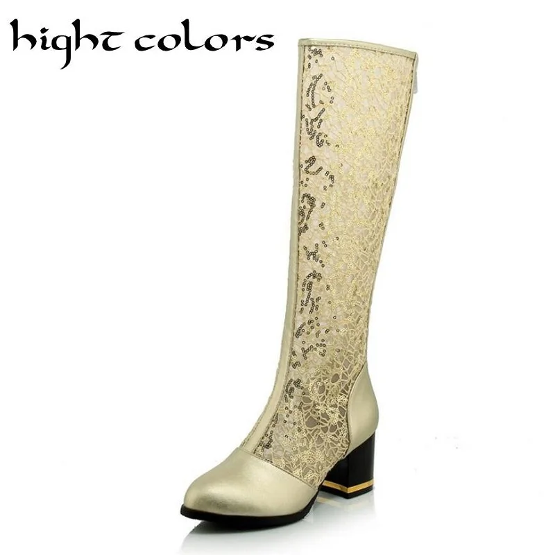 Новые модные женские сапоги до колена с острым носком пикантные сетчатые на