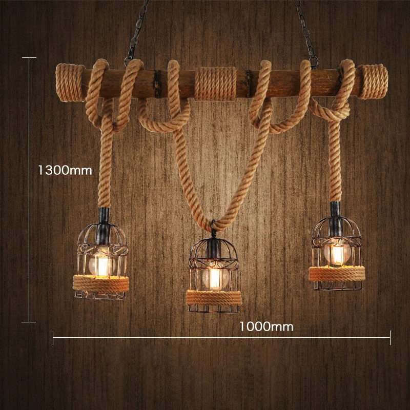 Pearmon Loft Vintage Rural Pendant Light Hemp Rope Bamboo Iron Cage Lamp Hand Knitted Lighting Fixture Restaurant Dining | Лампы и