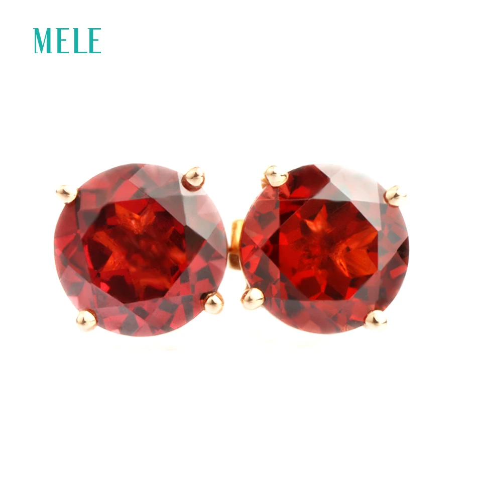 Natural Mozambique garnet rose gold earring round 6mm*6mm real 18k romantic and beautiful exquisite | Украшения и аксессуары