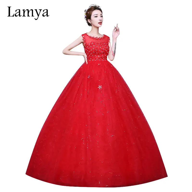 Новое поступление индивидуальное красное свадебное платье с цветами LAMYA