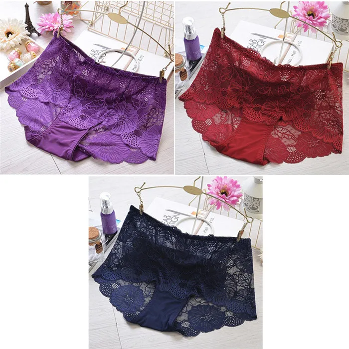 purple deep red navy Сексуальные кружевные трусики для женщин, плюс размер, трусики для женщин, черные сексуальные женские трусики, кружевные короткие женские трусы, хлопок, бесшовные - Цвет: purple deep red navy