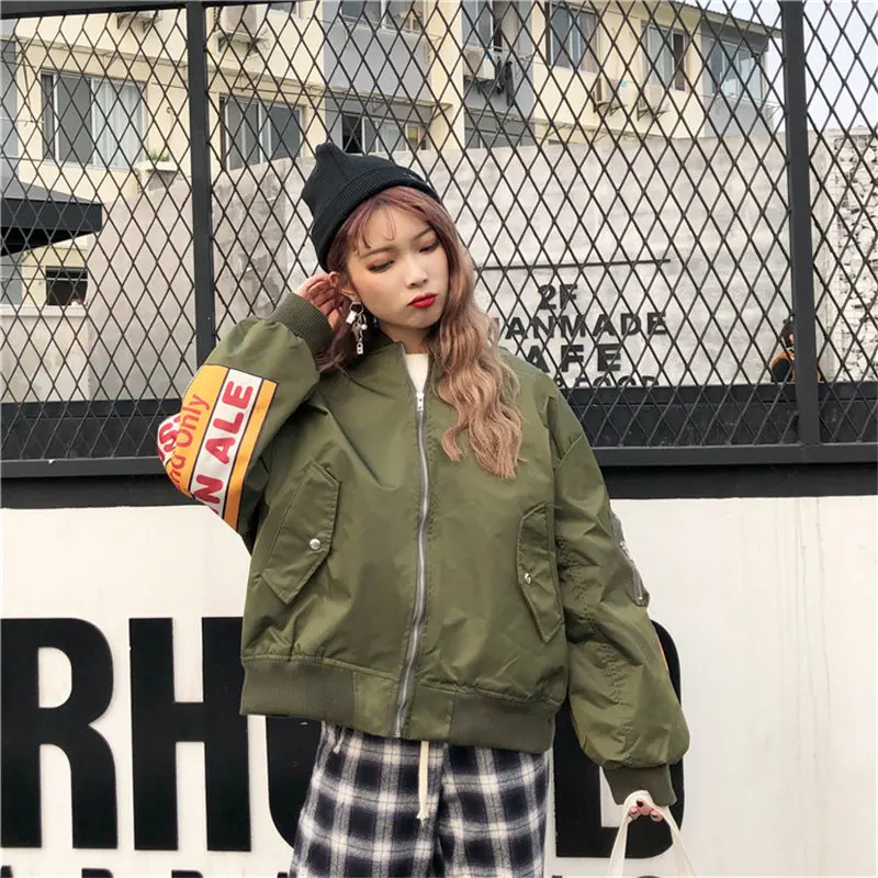 Woherb Harajuku куртка женская плюс размер свободные осенние куртки с принтом букв Женские винтажные зимние пальто Veste Femme 20154