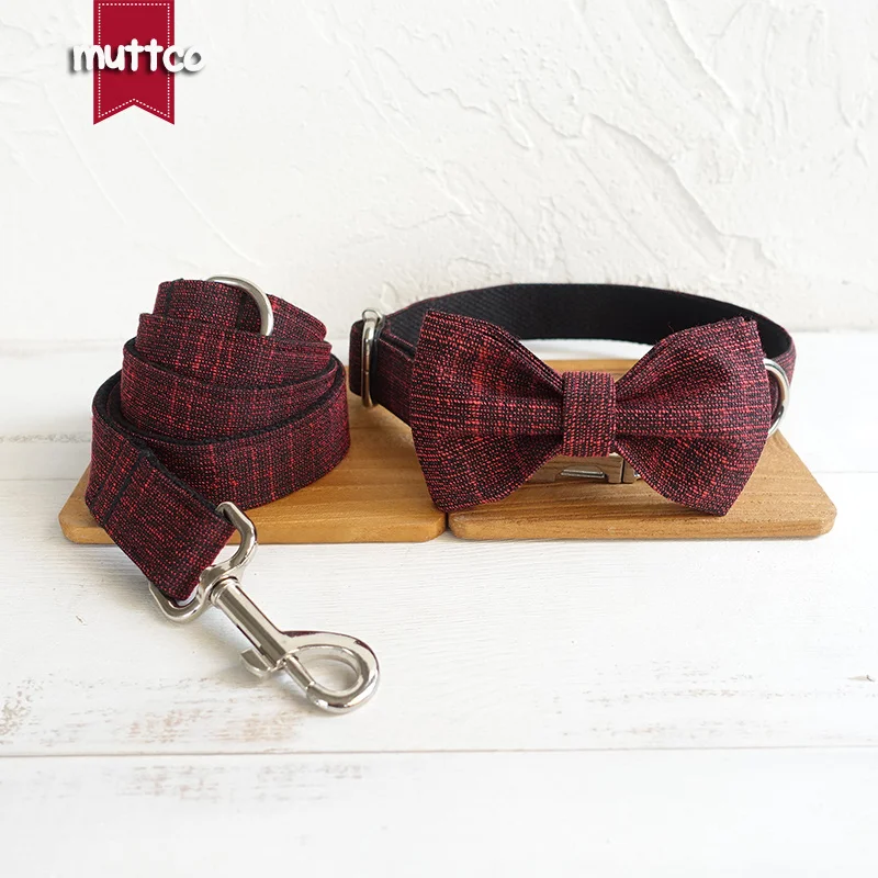 MUTTCO retailing handsome bow-knot dog collar THE RED SUIT unique design bow tie collars and leashes set 5 sizes UDC006 | Дом и сад