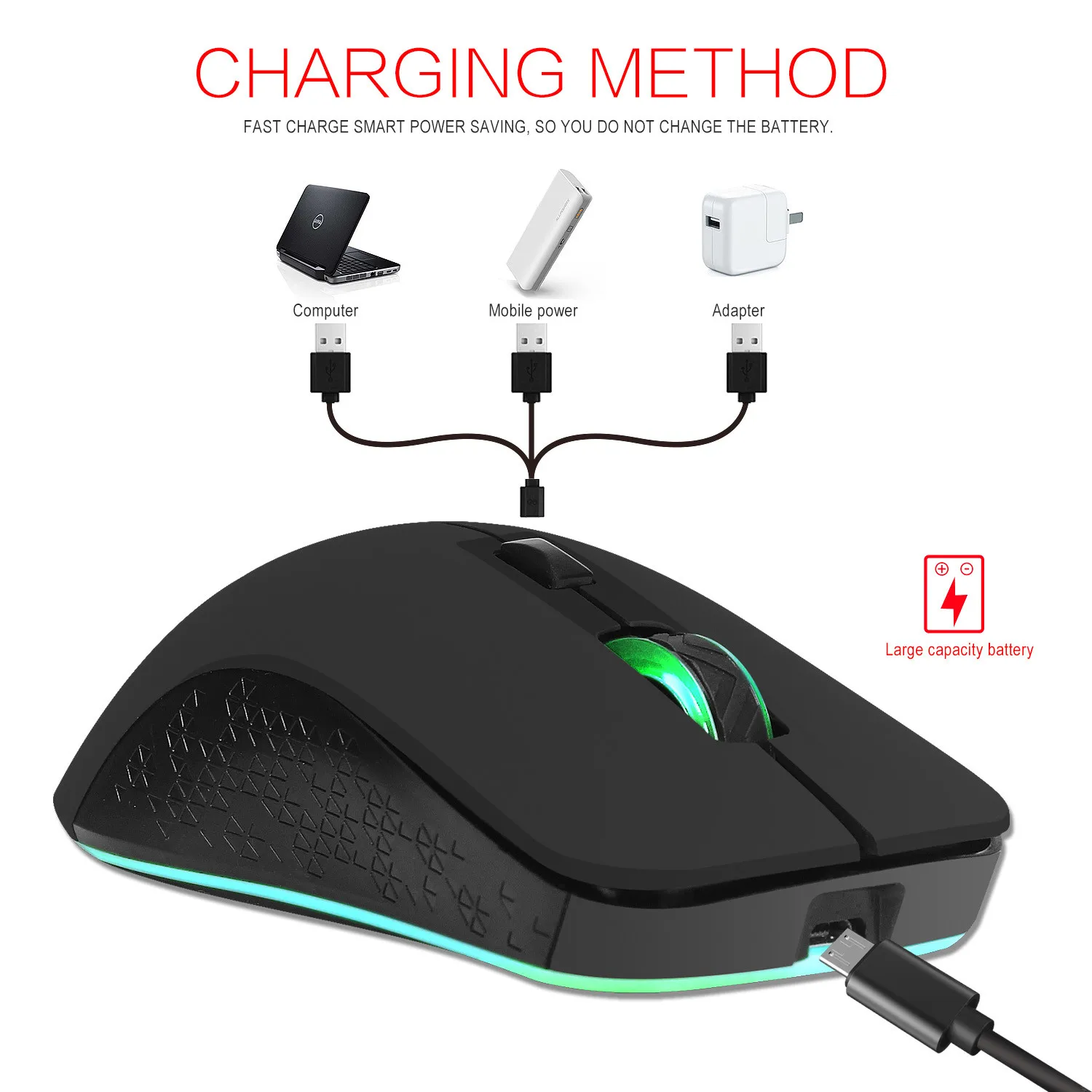 VOBERRY M20 Беспроводная игровая мышка 2,4 GHz 2400 dpi оптическая USB светодиодный регулируемое освещение эргономичная зарядная мышь