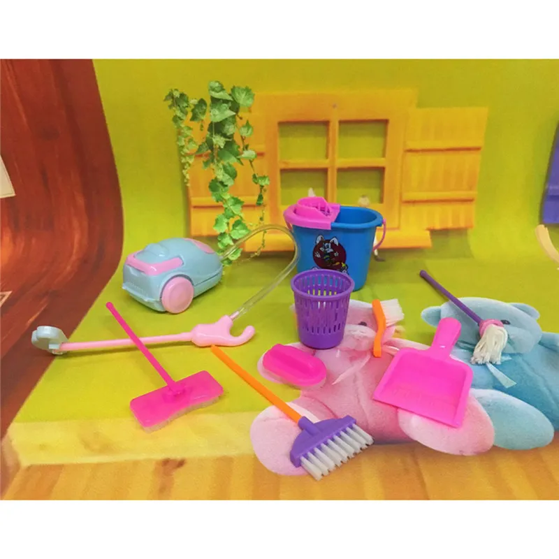 9 Pcs/Set Kitchen Cleaning Toys Mop Play House Pretend Cleaning Bucket Dustpan Brush Toy Kids Girls Toys