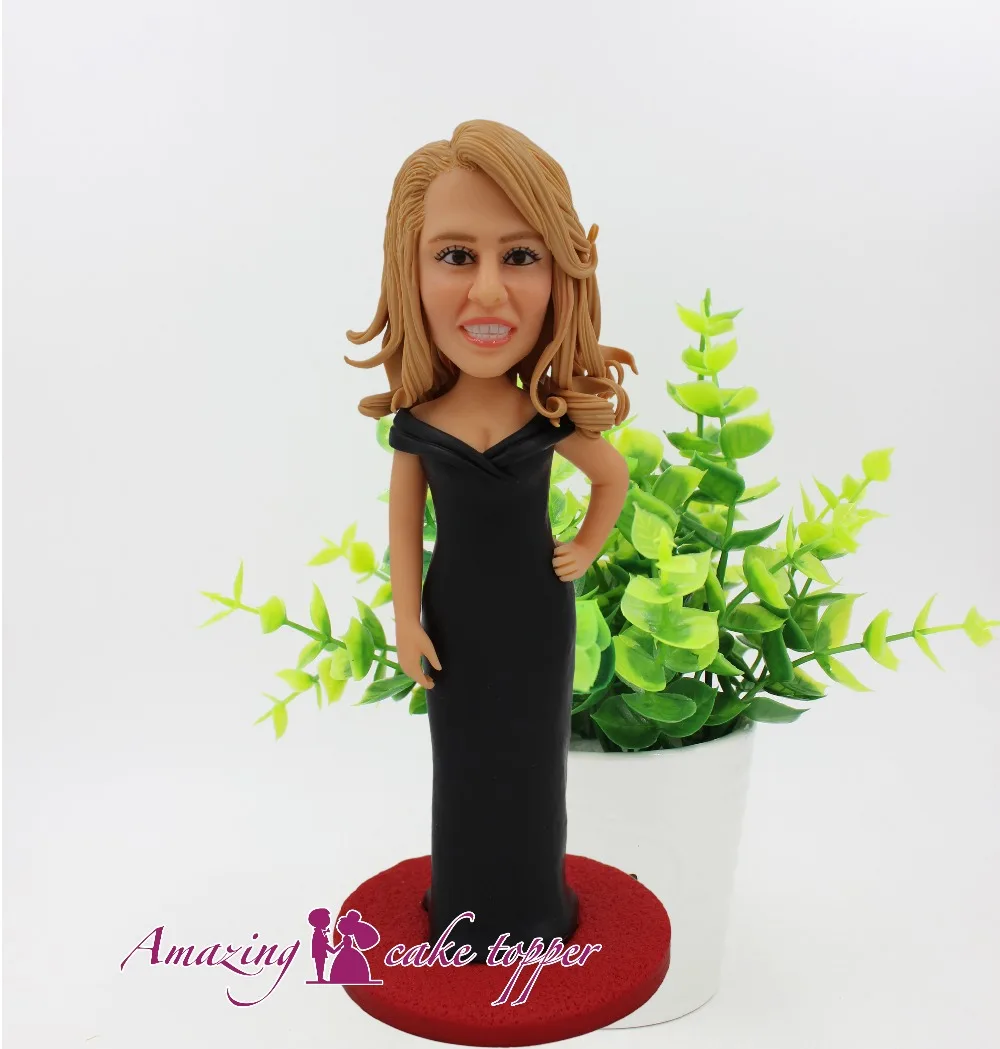 

2019 AMAZING CAKE TOPPER Toys Black evening dress elegant And Groom Gifts Ideas Customized Figurine Valentine's Day
