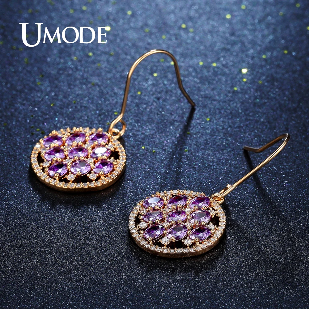 UMODE Новые Модные фиолетовые серьги капли с камнями из фианита для женщин золотого