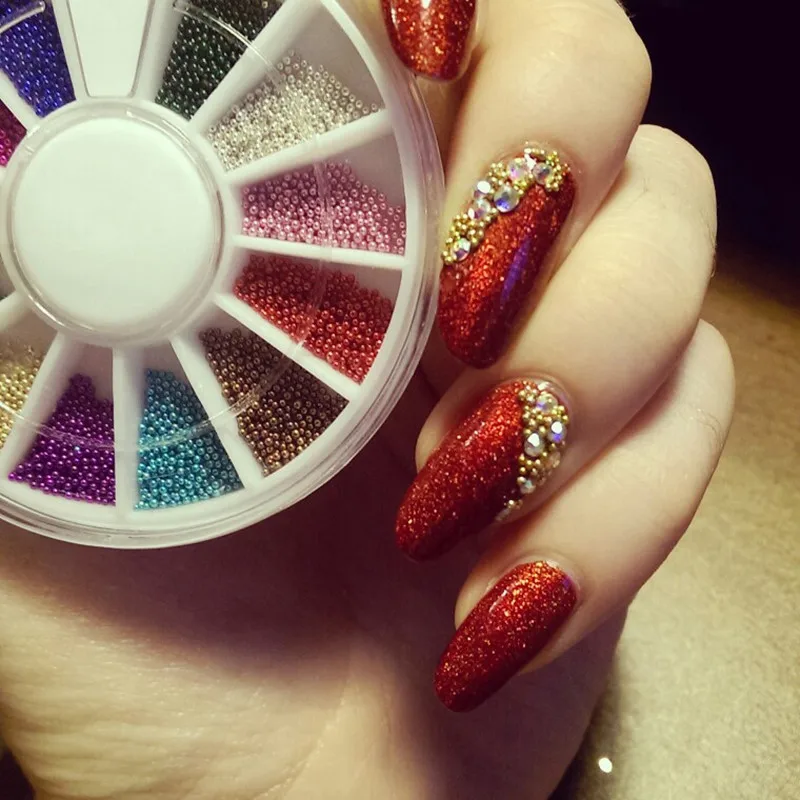 12 цветов 100% Совершенно новые модные микро бусины для ногтей икра маникюра 3D