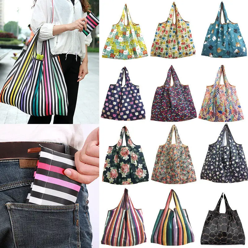 

NoEnName 1PC Foldable Handy Shopping Bag Reusable Tote Pouch Recycle Storage Handbags New Large Travel Shopping Tote Grocery Bag