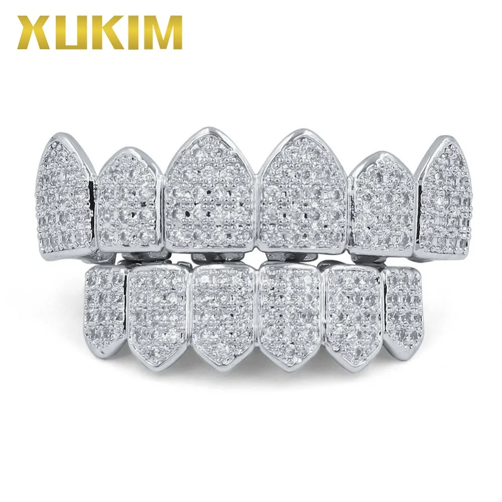 Xukim ювелирных изделий Bling Bing серебристый золотой цвет Цирконий ледяной верх и низ