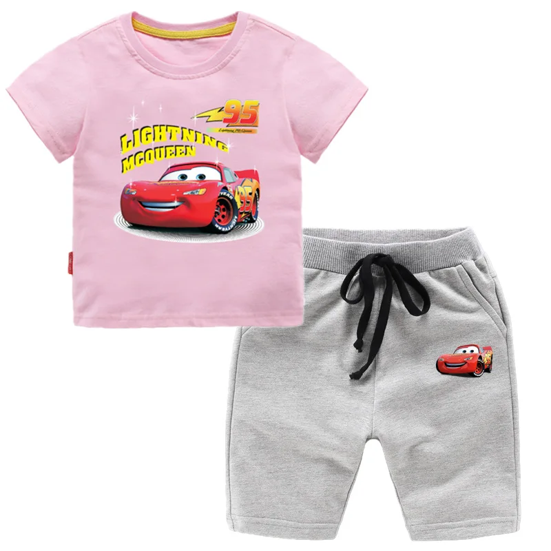 Pink-gray Детский костюм коллекция года, летний костюм с короткими рукавами для мальчиков Детский спортивный костюм из двух предметов хлопковая одежда для малышей комплекты для мальчиков, От 1 до 8 лет - Цвет: Pink-gray