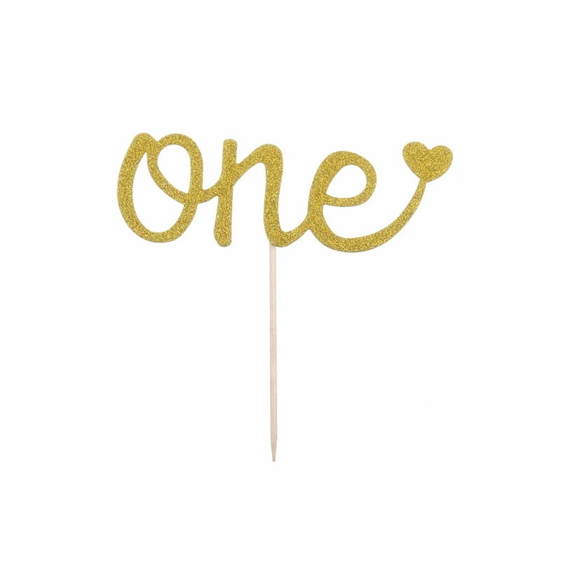 Блестящий Золотой один торт Топпер первый день рождения кекс украшение