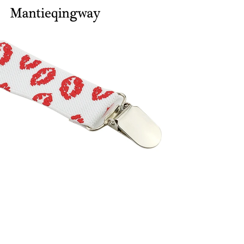 Mantieqingway милые красные губы подтяжки галлусы для детей белые регулируемые Y сзади