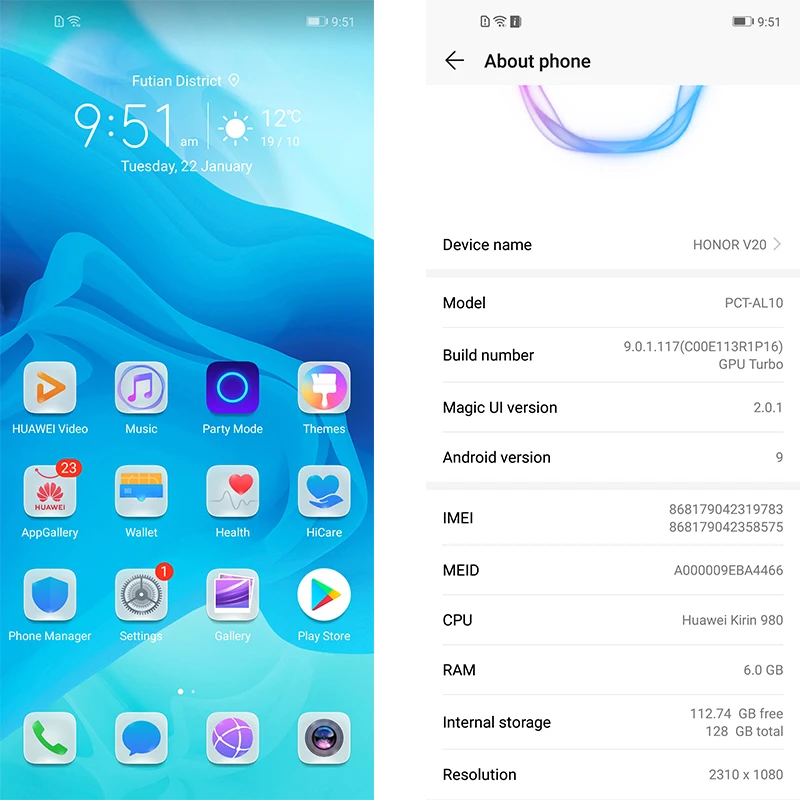 DHL Быстрая Honor V20 4G LTE мобильный телефон Kirin 980 Android 9,0 6," ips 2310X1080 8 Гб ram 256 ГБ rom МП NFC