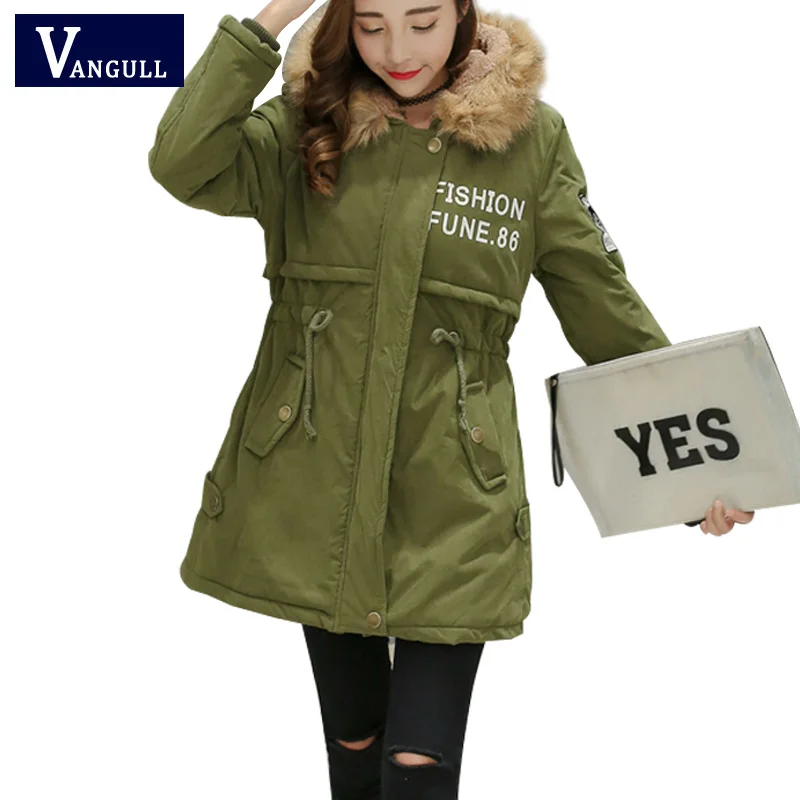 2017 Армейский зеленый холодной зимнее пальто женские длинные большой енот Меха