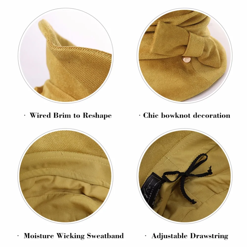 FANCET Women Cloche Bucket Hats 1920s Vintage Church Derby Packable Foldable Winter Wired Brim Adjustable Bowknot Hats 99088