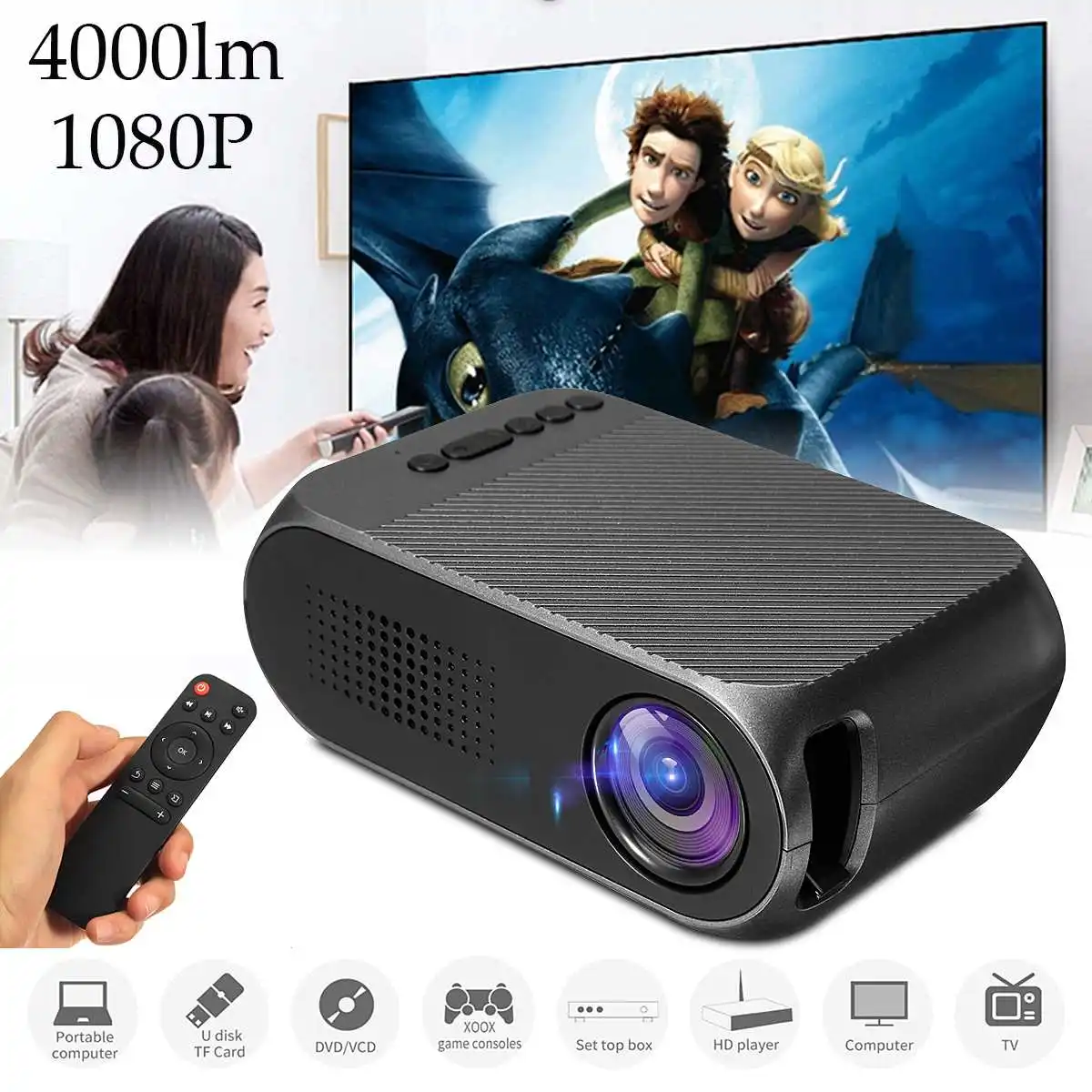 Мини 7000 люмен светодиодный HD 1080 p мини-проектор мультимедийный домашний кинотеатр HDMI мультимедийный проектор черный