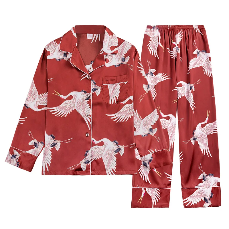 Женская атласная Шелковая пижама комплект из 2 предметов женская с принтом