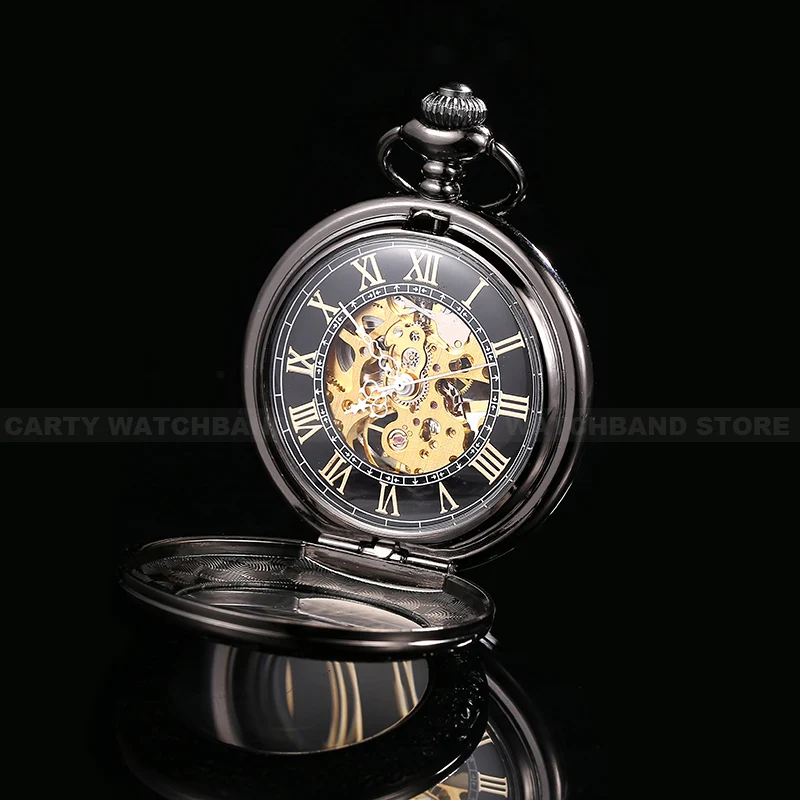 Мужские и женские механические часы с каркасом в стиле стимпанк Черное золото