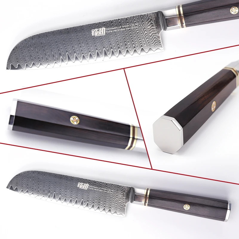 FINDKING Professional 7 дюймов нож Santoku эбенового дерева восьмиугольная ручка лестница узор