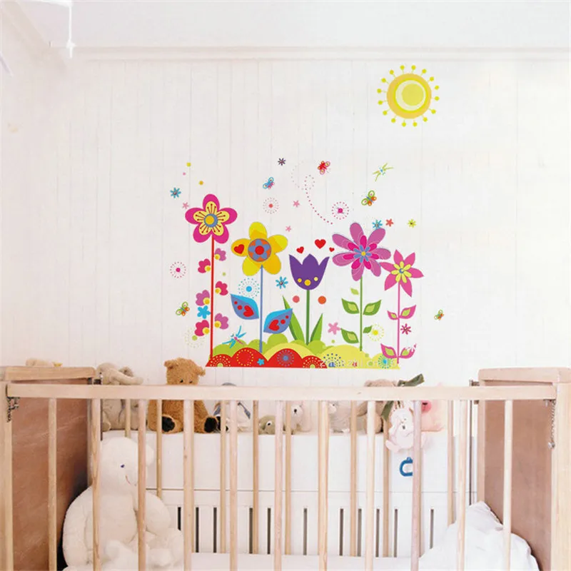 Cartoon flower and Sunflowers Wall Sticker Mural for Child kids Home Decor Removable Decals Hot Sale 2015 | Дом и сад