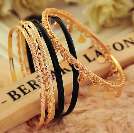 Vintage India Indian Bohemia Black Bracelets Bangles For Women Gold Silver Bijouterie #F072 | Украшения и аксессуары