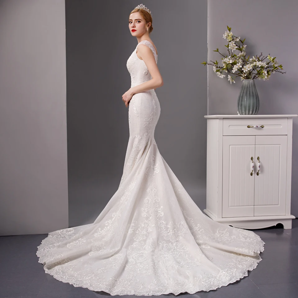 Женское свадебное платье 2019 блестящее цельное с бусинами|Свадебные платья| |