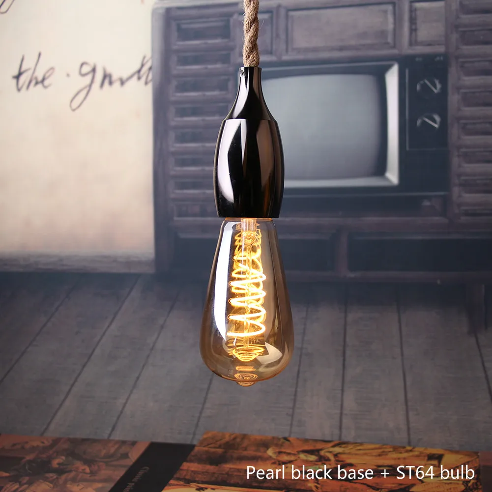Pearl black ST64 Подвесной светильник в скандинавском стиле из пеньковой веревки E27 светодиодный Современный Креативный подвесной светильник Промышленный Ретро лампен DIY для спальни гостиной - Цвет корпуса: Pearl black ST64