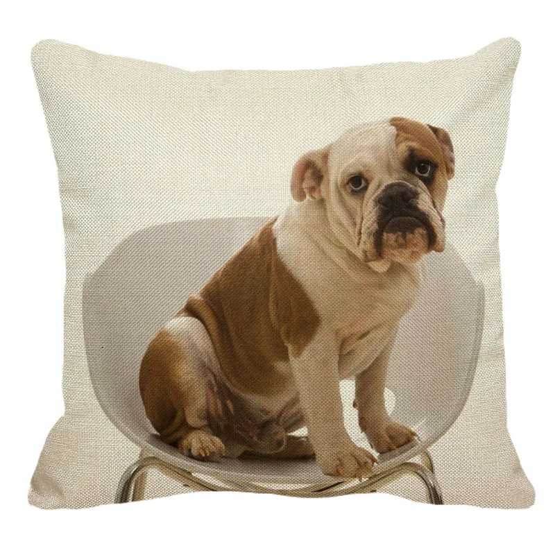 

XUNYU 45cmx45m pet english bulldog new cotton linen comfortable cushion cover home sofa decoration hug pillowcase YH068