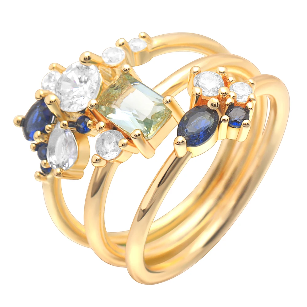 

2022 Flower Wedding Rings Sets For Lovers Colorful Crystal CZ 3pcs Rings Set Men Women Fashion Engagement Valentine's Day Gifts